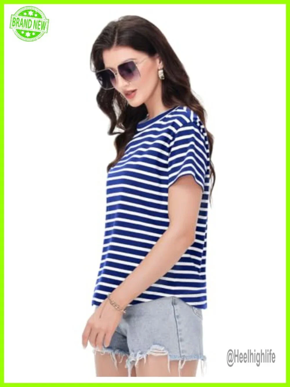 PEHMEA Womens 100% Cotton Striped Short Sleeve Crewneck T-Shirt Casual Top